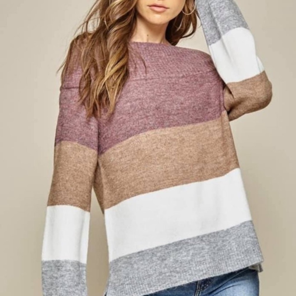 Andree by Unit Striped Wide Neck Off the Shoulder Sweater Small